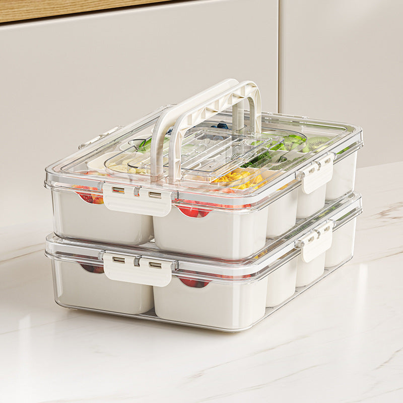 8-Compartment Divided Serving Tray with Lid – Snack Box & Fridge Organizer for Fruits, Veggies & Food Storage