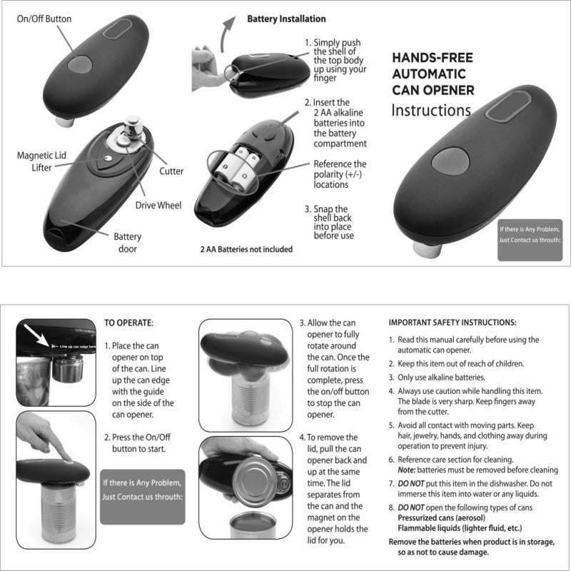 Electric Can Opener – One Touch Automatic Hands-Free Can & Jar Opener (Portable Kitchen Tool)