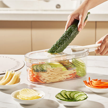 Homarae Vegetable Chopper with Container – 3-Blade Slicer & Dicer with Basket & Cleaning Brush