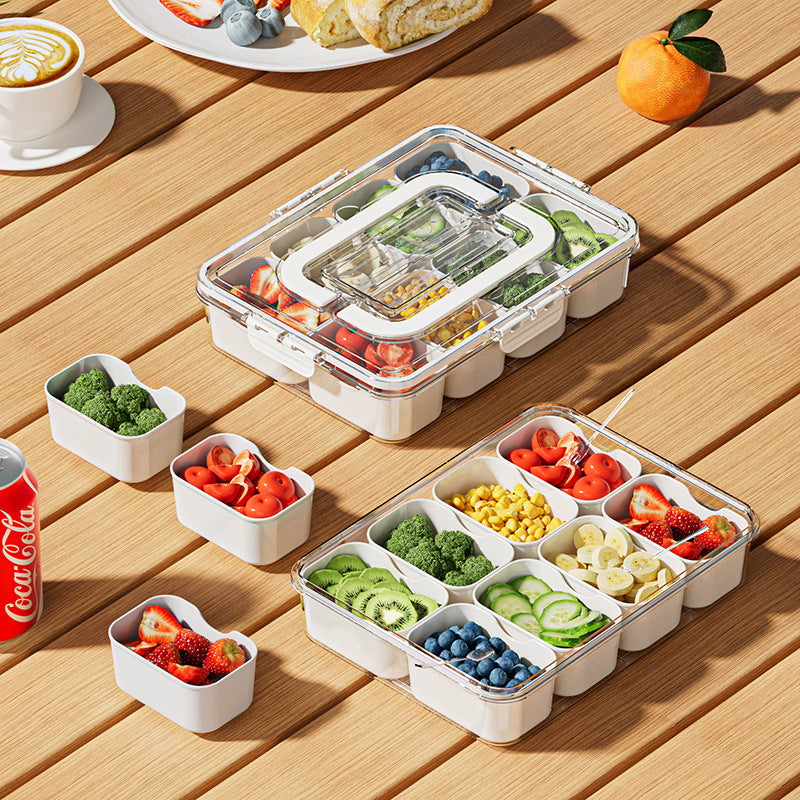 8-Compartment Divided Serving Tray with Lid – Snack Box & Fridge Organizer for Fruits, Veggies & Food Storage