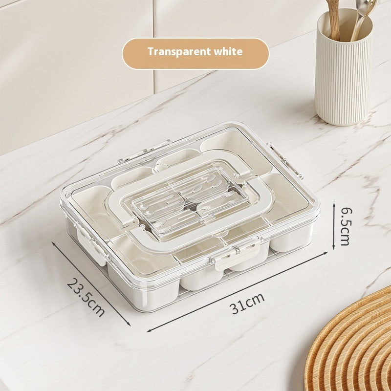 8-Compartment Divided Serving Tray with Lid – Snack Box & Fridge Organizer for Fruits, Veggies & Food Storage