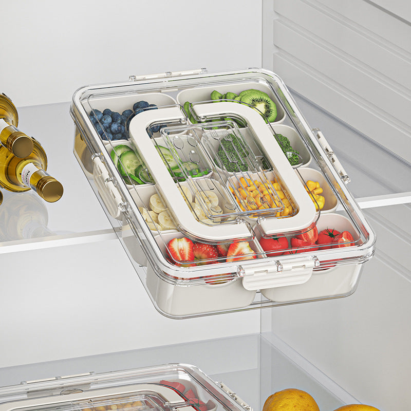 8-Compartment Divided Serving Tray with Lid – Snack Box & Fridge Organizer for Fruits, Veggies & Food Storage