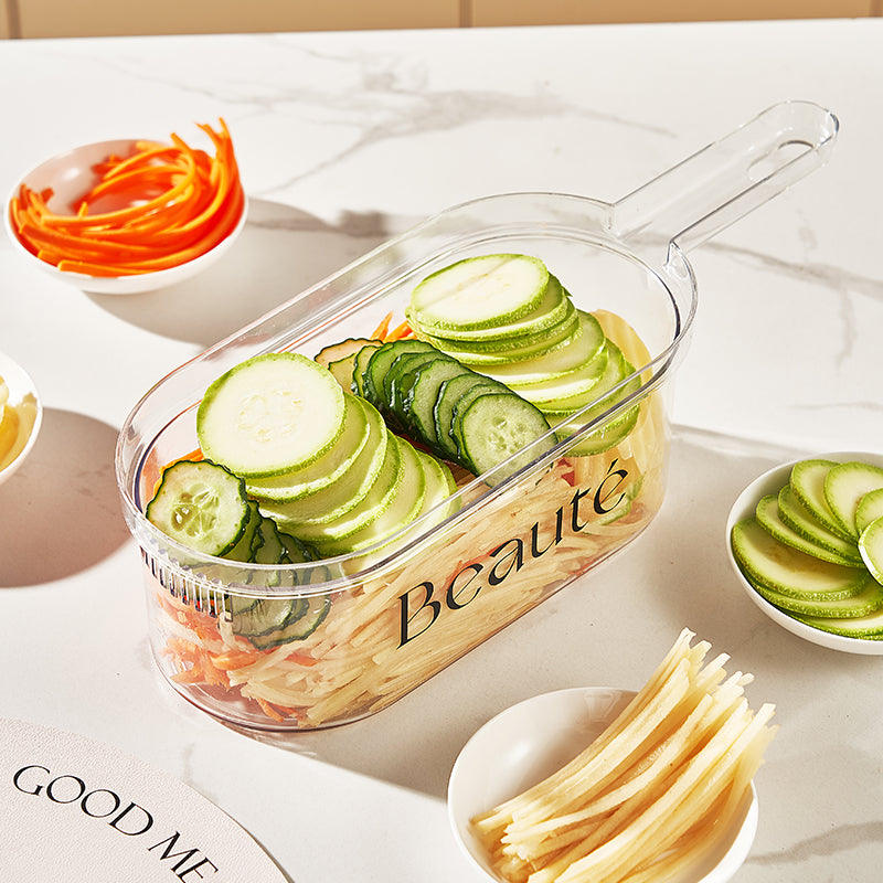 Multifunction Vegetable Chopper with Container – 3-Blade Slicer & Dicer Kitchen Tool with Basket & Cleaning Brush