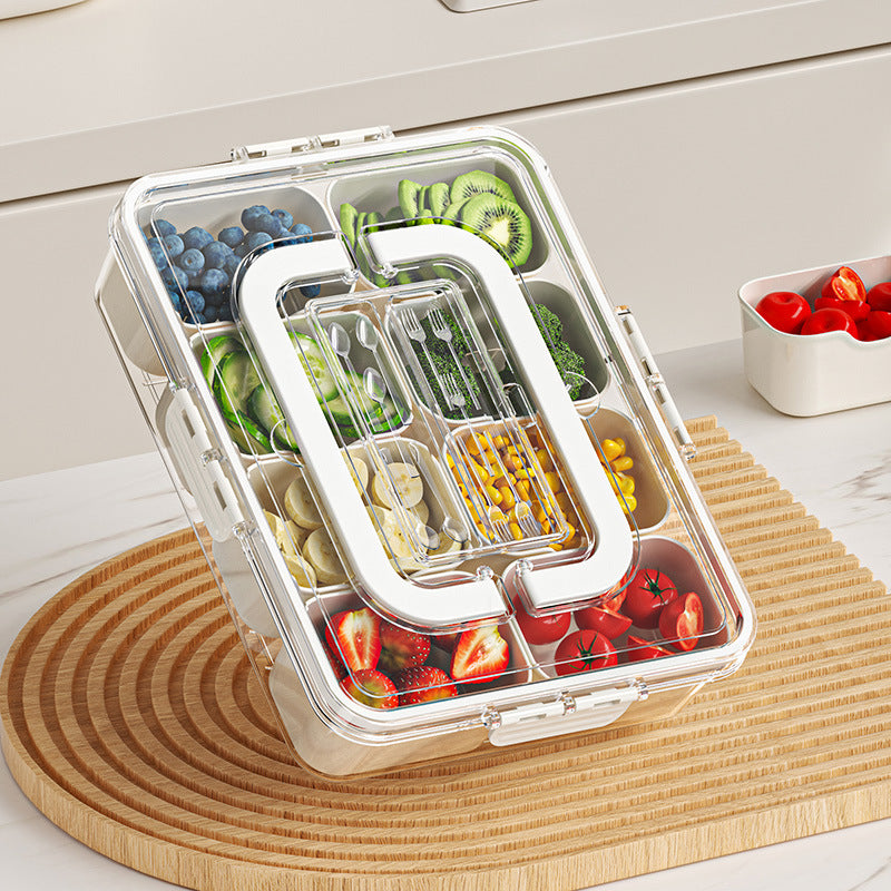 8-Compartment Divided Serving Tray with Lid – Snack Box & Fridge Organizer for Fruits, Veggies & Food Storage