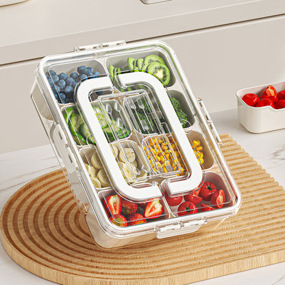 Homarae 8-Compartment Snack Tray with Lid – Divided Food Storage Container & Fridge Organizer